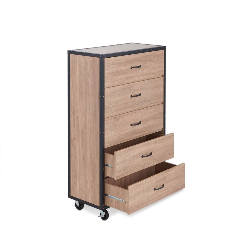 Five Drawers Dresser with Caster Wheels