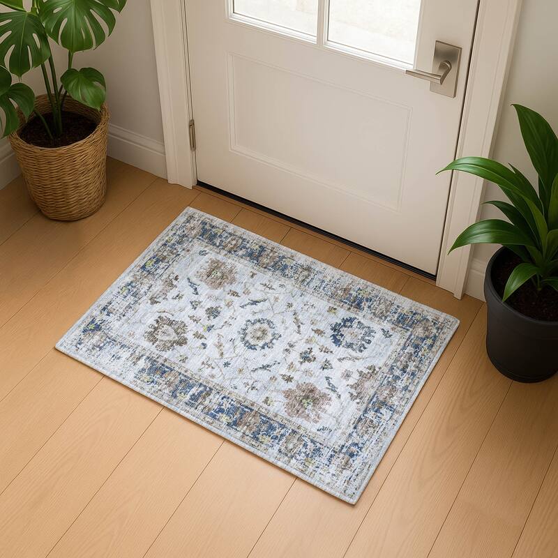 Premium Washable Super Soft Vintage Traditional Mayfield Rug - Blue - 1'8" x 2'6"