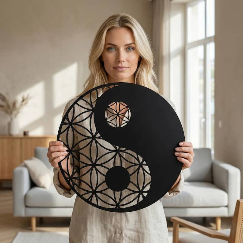 Yin Yang Metal Wall Decor for Home and Outside - 18x18 inches