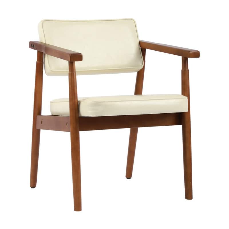 Walnut Faux Leather Upholstered Dining Chair Padded Armchair Solid Wood Open Back