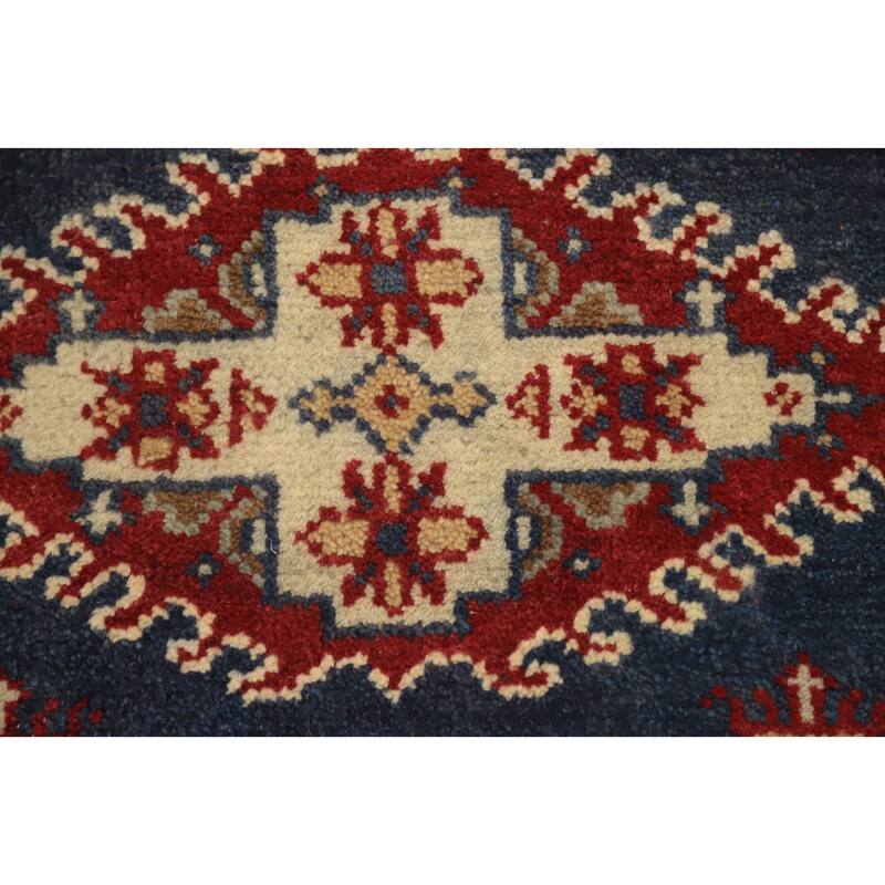 Hand Knotted Oriental 100% Wool Carpet Traditional Geometric Navy Blue & Blues Viss Area Rug - 8' 10'' X 5' 11''