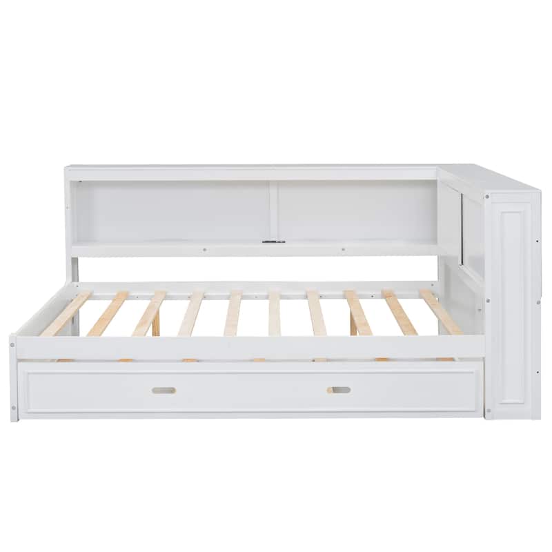 Full Size Wood Daybed with Storage Shelves and USB Port