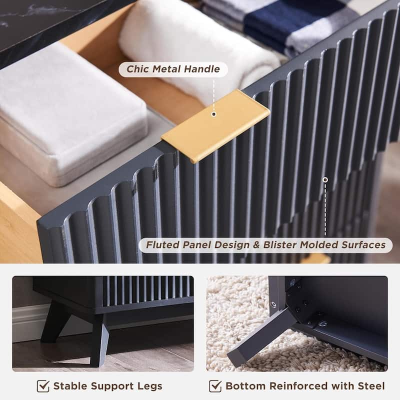 Modern Fluted 6 Drawers Dresser, Chest of Drawers, Dresser TV Stand