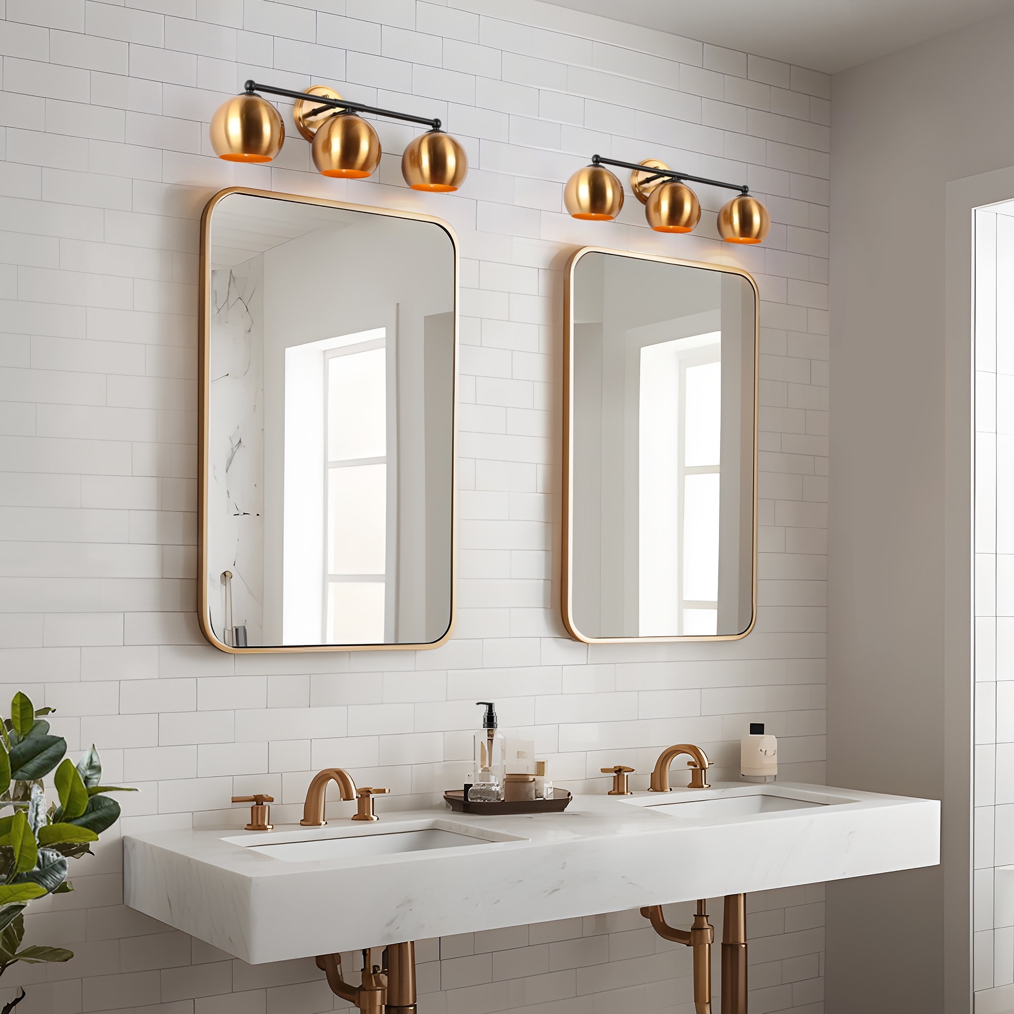 Marden Modern Black Gold 3 Light Bathroom Vanity Lights Vintage Metal Globe Wall Sconces 22.5