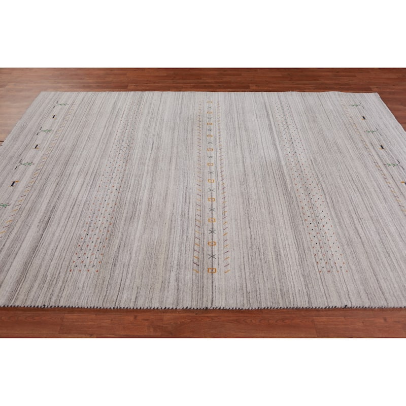 Hand Knotted Oriental 100% Wool Carpet Tribal Stripe Beige & Ivories Gabbeh Area Rug - 8' 10'' X 6' 1''