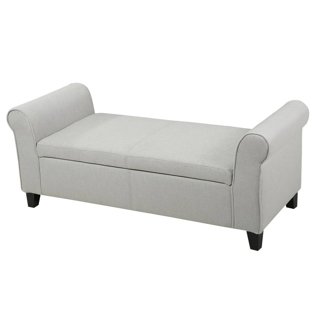 Jacob Bench with Rolled Arms, 50 Inch, Lift Storage, Light Gray