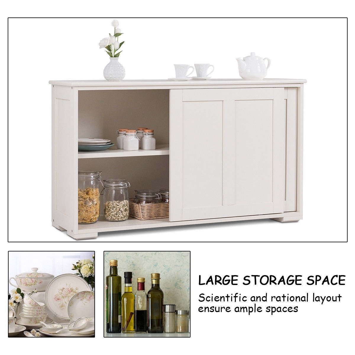 64 Kitchen Pantry Cabinets, White Kitchen Pantry Storage Cabinet with  Adjustable Shelves & Doors, Buffet Cupboards Sideboard Storage Cabinet  Office Use 