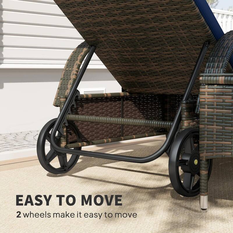 3PCS Wicker Chaise Lounge Set,Adjustable Rattan Chairs,Cushions,Table