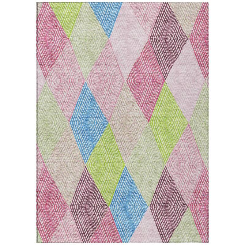Machine Washable Indoor/ Outdoor Diamond Stripes Chantille Rug