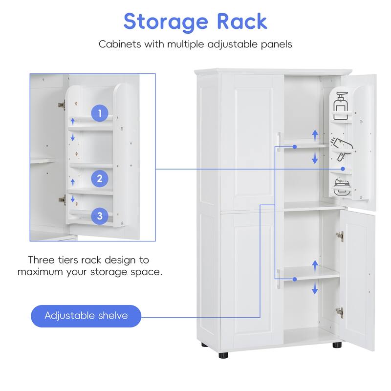 Tall and Wide Bathroom Floor Storage Cabinet, Bathroom Storage Unit, Freestanding Cabinet with 4 Doors, Adjustable Shelves