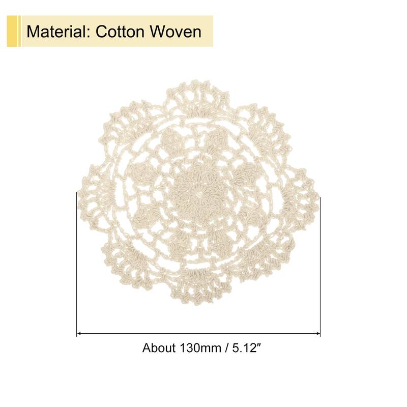 Fabric Coasters, 4pcs 5" - Cotton Woven Crochet Doilies with Floral - 130mm - Dark Beige