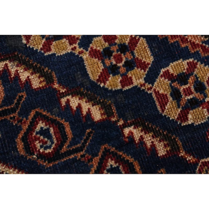 Hand Knotted Oriental 100% Wool Carpet Traditional Geometric Navy Blue & Blues Qashqai Area Rug - 8' 6'' X 5' 3''