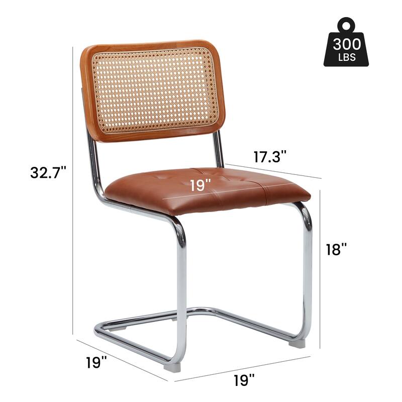 Dining Chairs Set of 2,Mid-Century Modern Chair Armless Mesh Backrest Cane Rattan Chairs for Home Dining Room