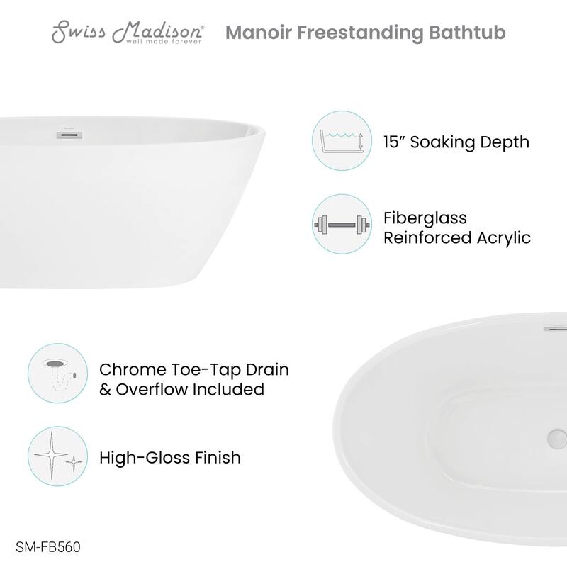 Swiss Madison SM-FB560 Manoir 60" Free Standing Acrylic Soaking Tub