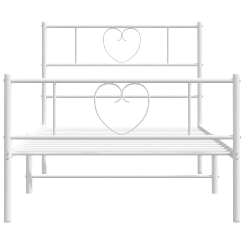 vidaXL Twin Metal Bed Frame with Headboard, White, No Mattress - 77.2" x 41.3" x 35.4"