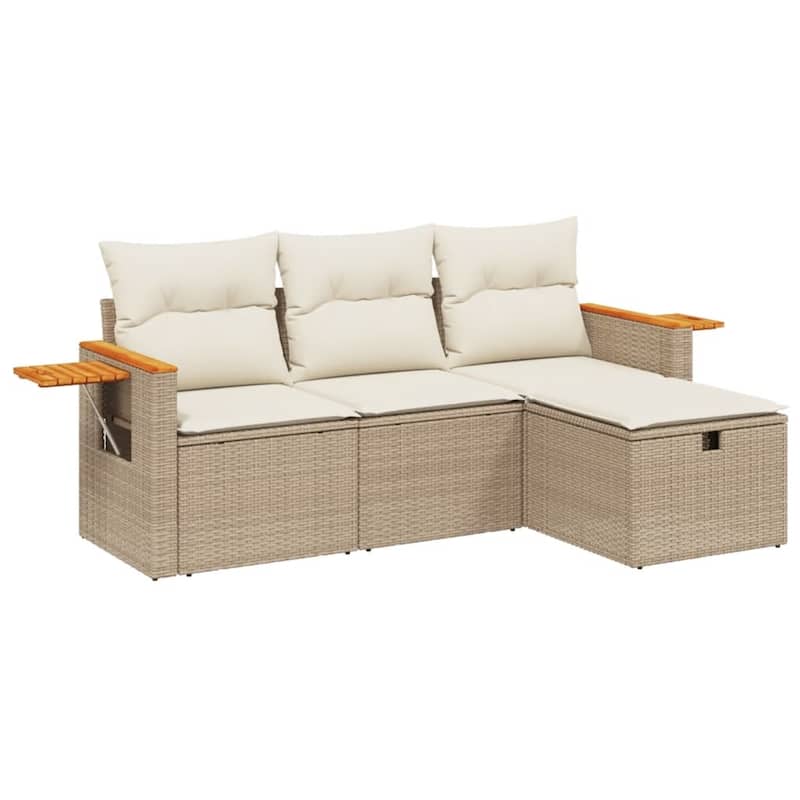 vidaXL Patio Sofa Set with Cushions Outdoor Furniture 4 Piece Poly Rattan