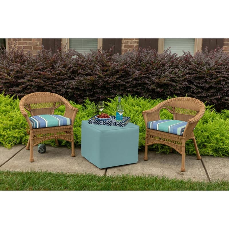 Sunbrella Stripe Fabric 1-Piece Indoor/Outdoor Wicker Seat Pad Cushion, 19.5"W x 19.5"L