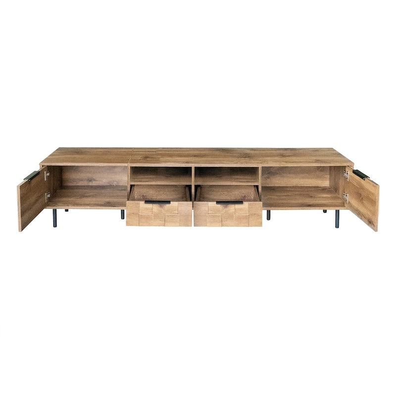 Wood TV Stand with Cabinets and Open Storage, Media Console Table, Entertainment Center with 2 Drawers