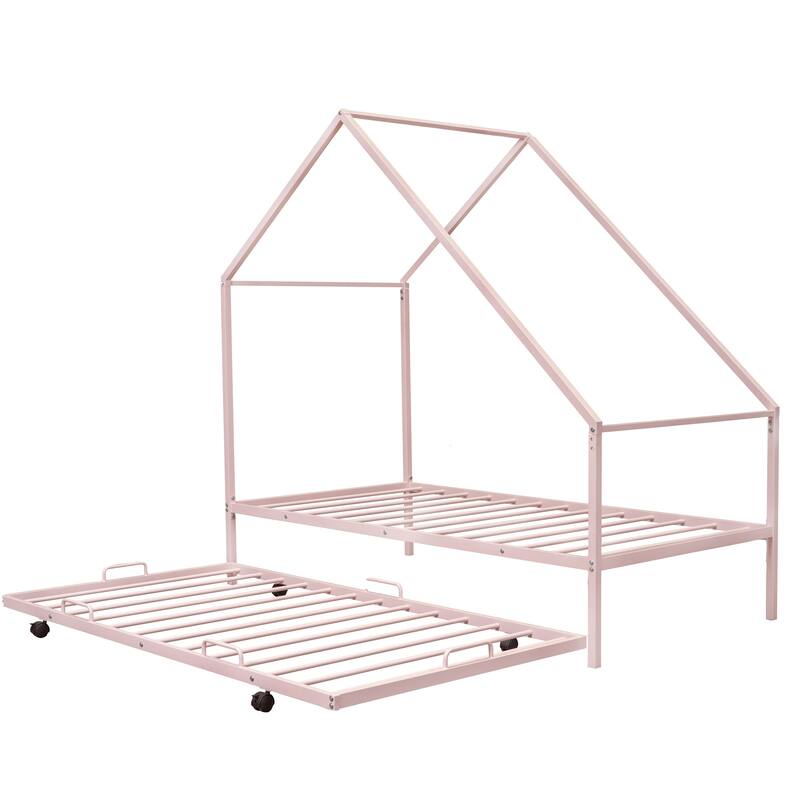 Metal House Bed with Handy Trundle, Perfect for Sleepovers and Small Spaces