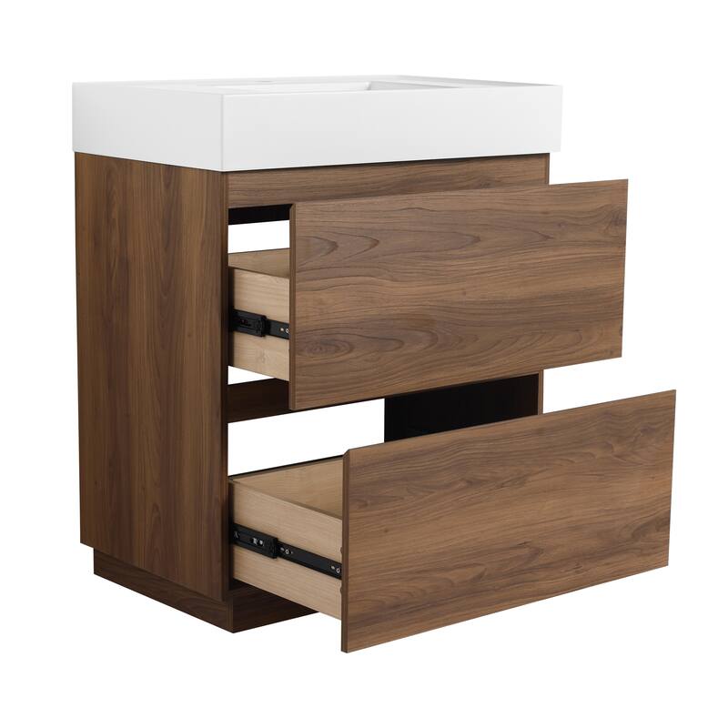 BNK 24/30 inch Freestanding Single Sink Bathroom Vanity with 2 Soft Close Drawers