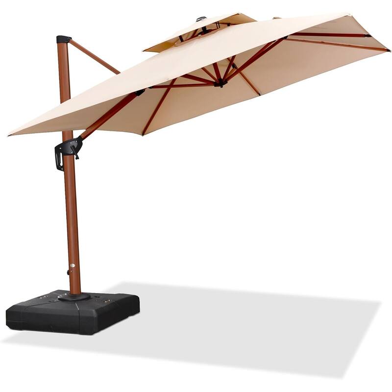 PURPLE LEAF 9 ft Square Wood Pattern Patio Cantilever Umbrella