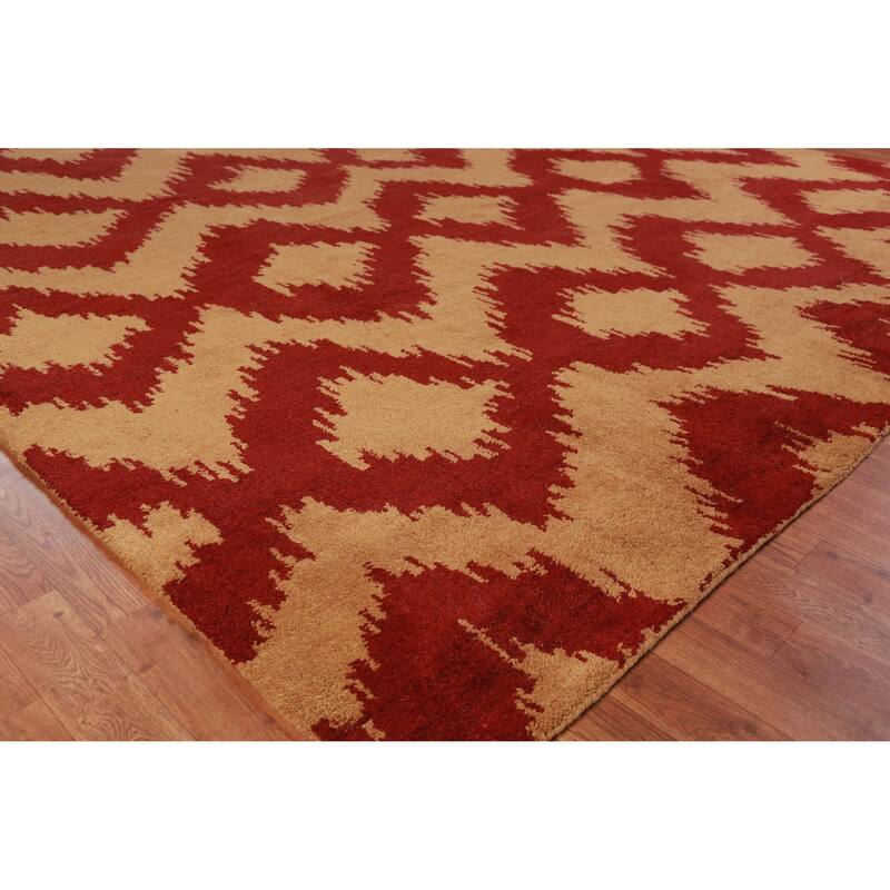 Hand Knotted Oriental 100% Wool Carpet Modern Geometric Oranges & Rust Moroccan Area Rug - 11' 8'' X 8' 10''
