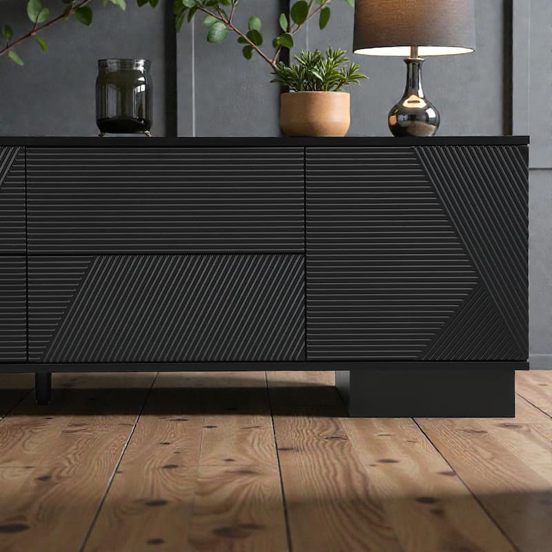 70.8'' Modern TV Stand for 75'' TVs, Minimalist Media Console with Storage Cabinets, 4 Drawers and Metal Center Leg