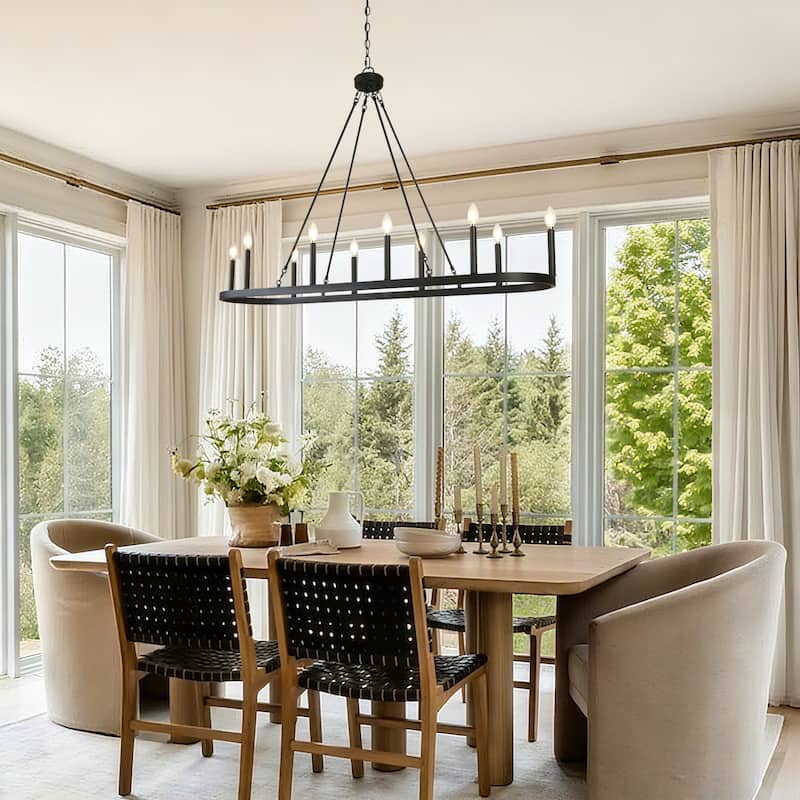 Modern Farmhouse 10-Light 50 IN Black Chandelier Classic Kitchen Island Light for Dining Room - L 50" x W 12.6" x H 7.1"