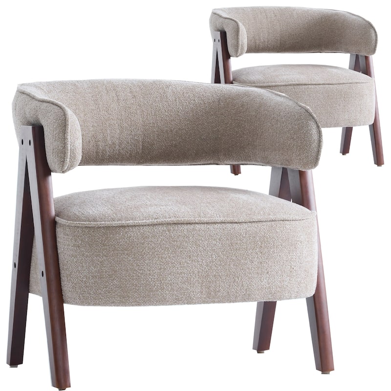 Modern Accent Chair Set of 2, Upholstered Armchair with wooden legs for Living Room, Bedroom - Brown