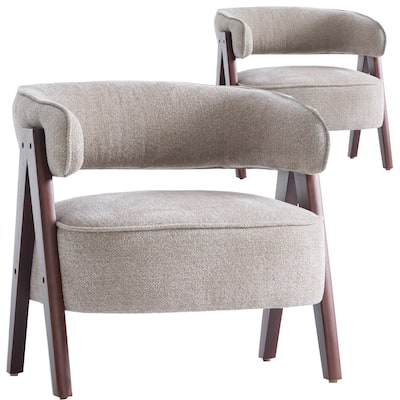 Modern Accent Chair Set of 2, Upholstered Armchair with wooden legs for Living Room, Bedroom