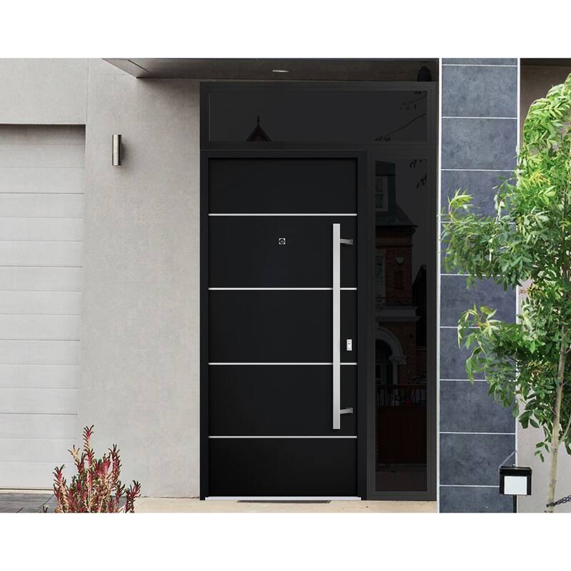 Front Prehung Steel Door 6083 Black Enamel Top Window Sidelite Stainless Inserts W36xH80+16 Lh I Bedroom Door Bathroom Door