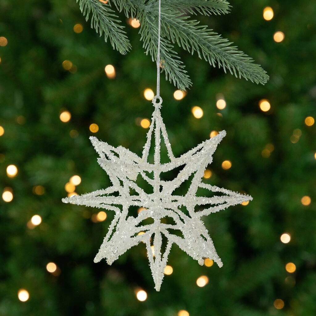10" White 3-D Glittered Star Christmas Ornament