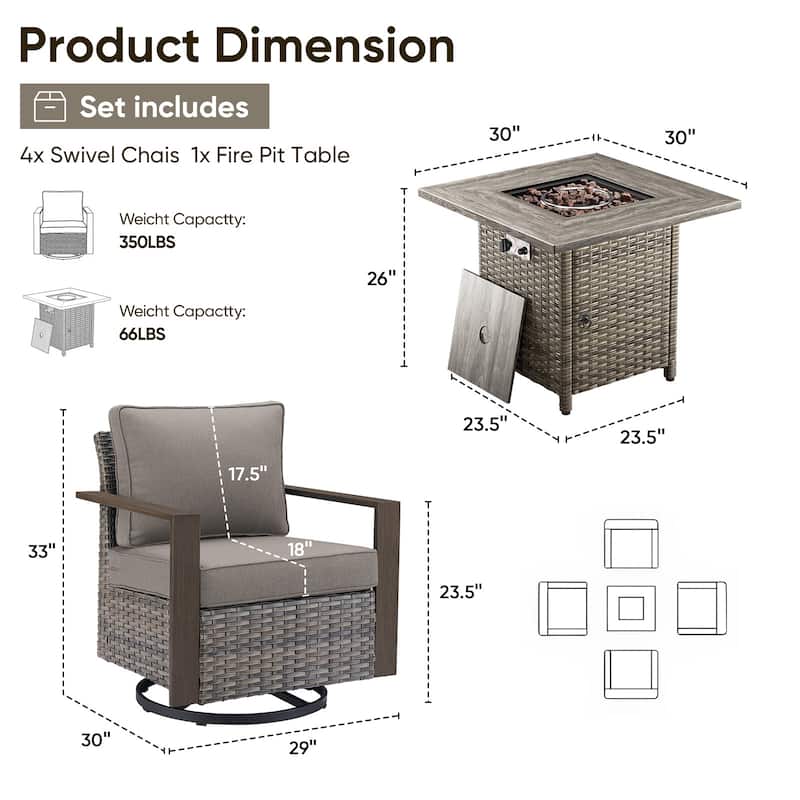 Pocassy Fire Pit Table with Outdoor Sofa Chair Ottoman Set