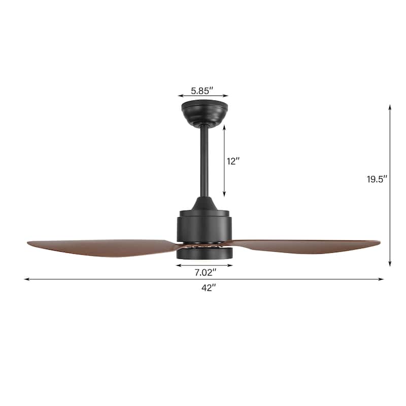 MLiAN 42 in 3 ABS Blades Indoor and Outdoor Ceiling Fan with Integrated LED and Remote Downrod
