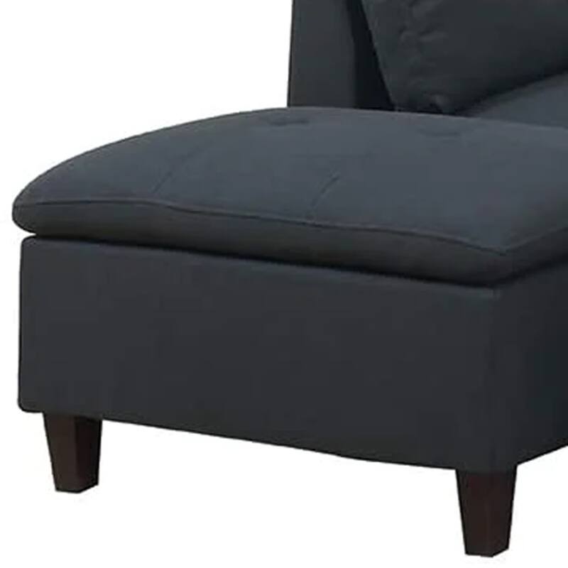 Olga 3 Piece L Shape Sectional Sofa with Ottoman, 2 Throw Pillows, Black
