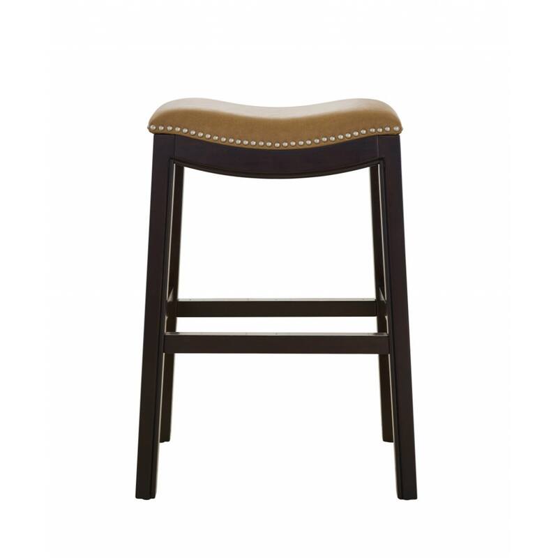 Linen Saddle Seat Bar Stool with Nail Head Trim and Footrest