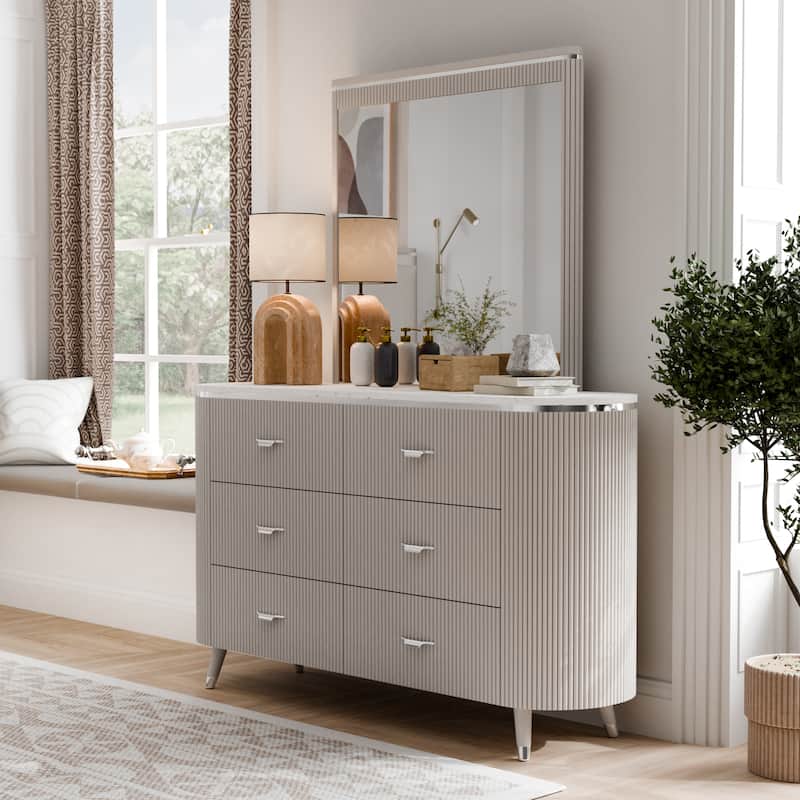 Furniture of America Seraphine Modern 5-Piece Light Grey Panel Bedroom Set with Fluted Headboard
