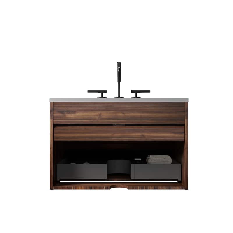 30" Wall-Mounted Bathroom Vanity with Integrated Ceramic Sink & Overflow, Large Storage Floating Cabinet