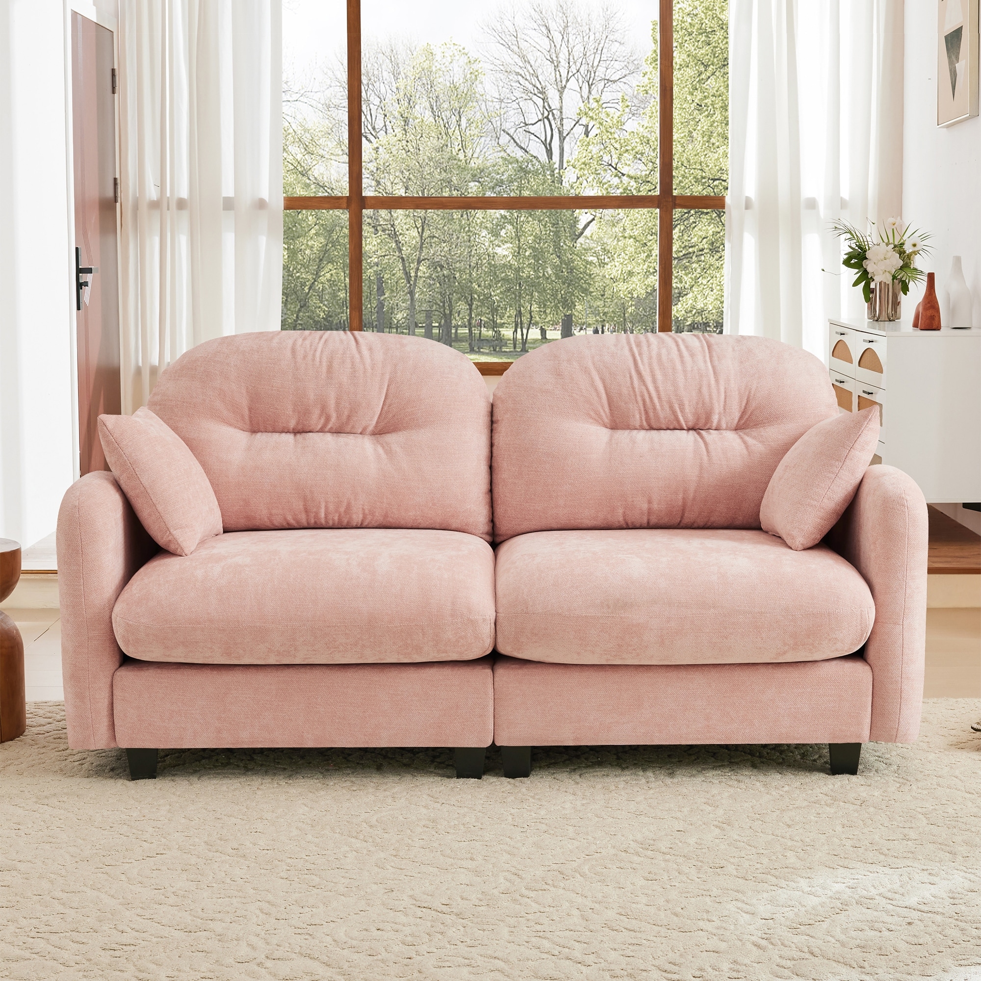 74" Modular Loveseat Sofa Couch, Chenille Tufted Sectional Couches with Wooden Base and Deep Seat