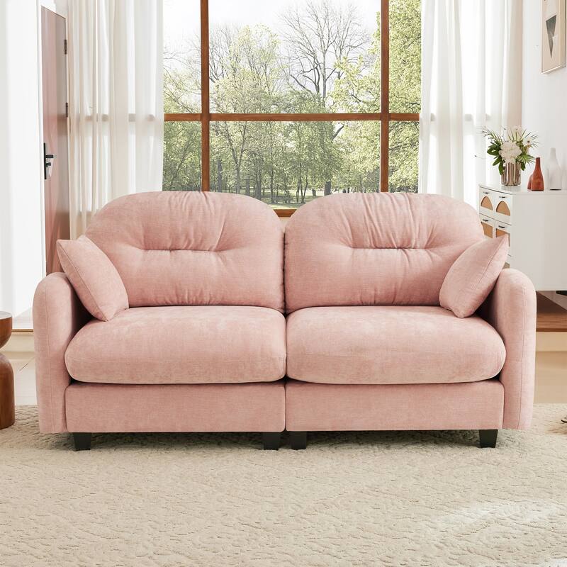 Minimalist Sectional Sofa Couch with Tufted Backrest, 2-Seater Sofa Couch Fabric Loveseat with Armrests
