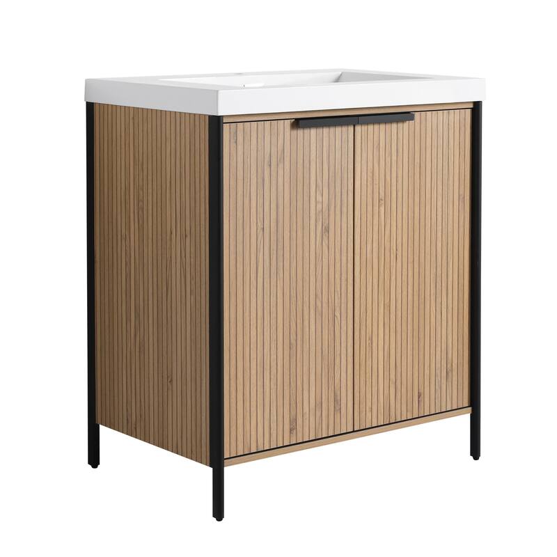 59-inch Double Sink Bathroom Vanity with Adjustable Shelves, Soft-Close Hinges, Resin Basin