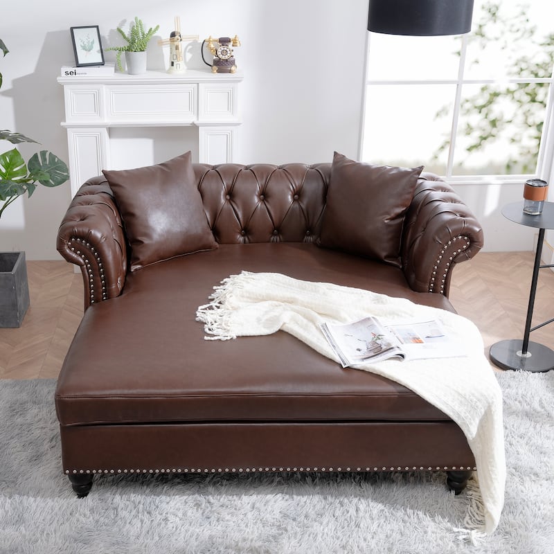 GDFStudio - Elara Luxe 63" Loveseat Chaise Lounge Couch with Upholstered PU Leather & Rolled Arm for Living Room or Office