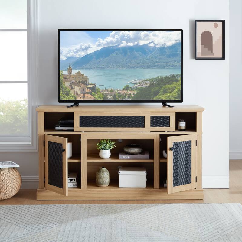Embossed Pattern TV Stand for TVs Up to 65", Fireplace TV Stand with Storage Cabinet