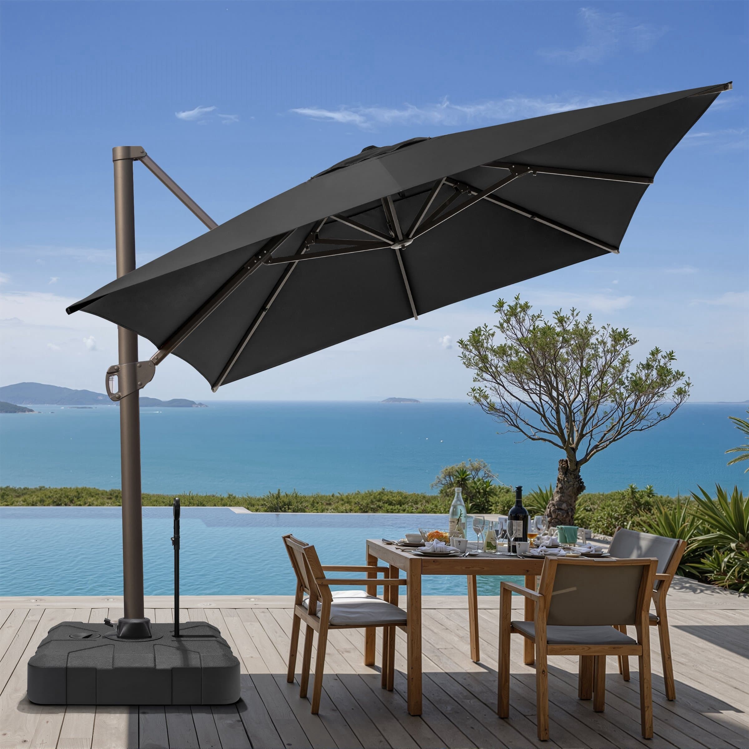 best extra large patio umbrella Bigroof 15ft Double-Sided Twin Umbrella with Crank Handle & Umbrella Base Beige binding type: strap bindings NEBO NEWTON 750 Rechargeable Color:Polished The 100% polyester canopy