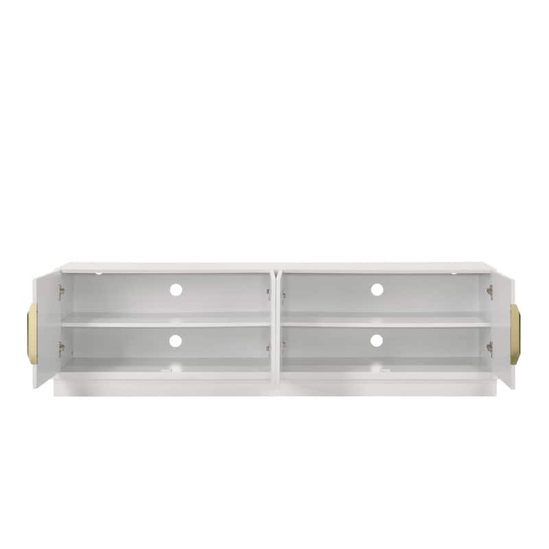 Penny TV Stand Media Cabinet, Adjustable Shelves, 4 Doors, White Wood
