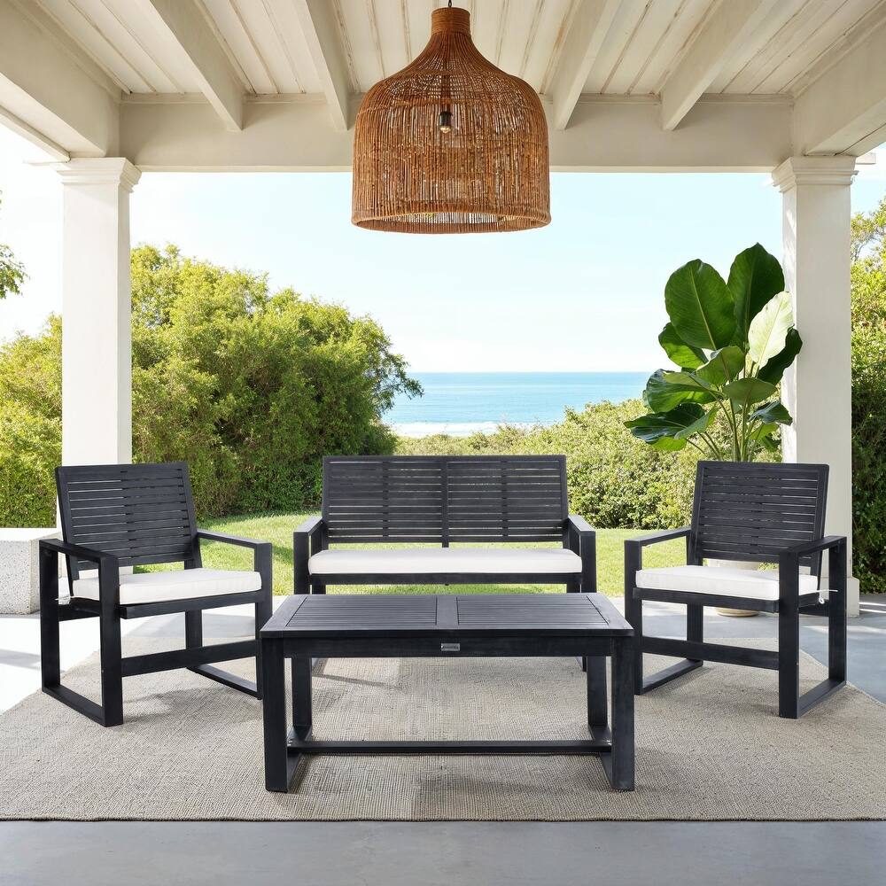 SAFAVIEH Outdoor Priama Acacia Wood 4-Piece Patio Set - 43"W x 23"D x 34"H