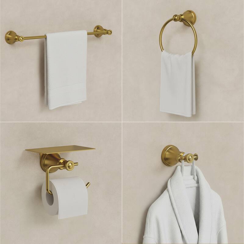 GRANDJOY 4-Piece Bathroom Hardware Set with 23-Inch Single Towel Bar and Shelf Toilet Paper Holder