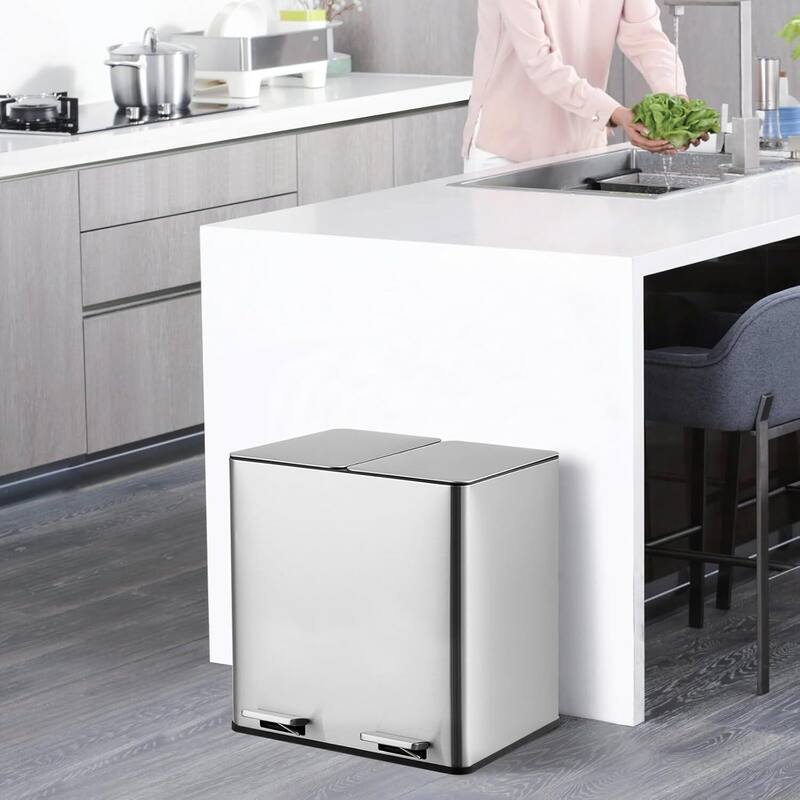 2 x 4 Gal Dual Stainless Steel Step-on Garbage Bin, Trash Can