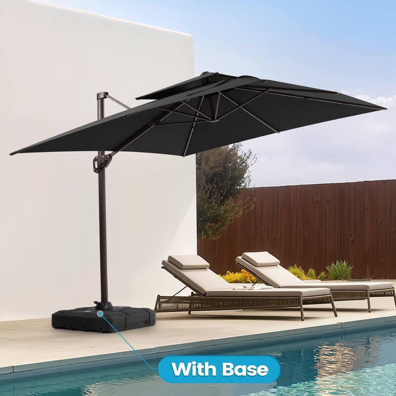 11 × 9 ft Outdoor Patio Cantilever Offset Dual Top Umbrella with Base