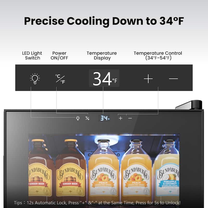 Yeego 3.1 Cu.Ft Beverage Cooler, Glass Door Mini Fridge with Digital Control, Quiet Cooling, Built-in or Freestanding Use
